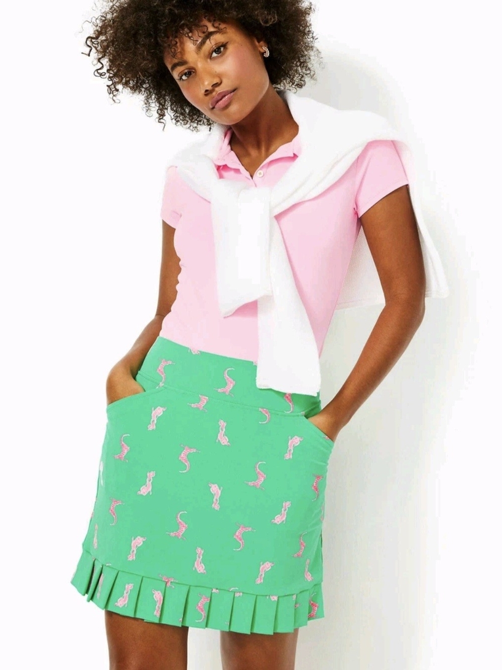 Lilly Pulitzer Monica Golf Skort UPF 50+ Spearmint Par Tee Animals Size 2 Preppy